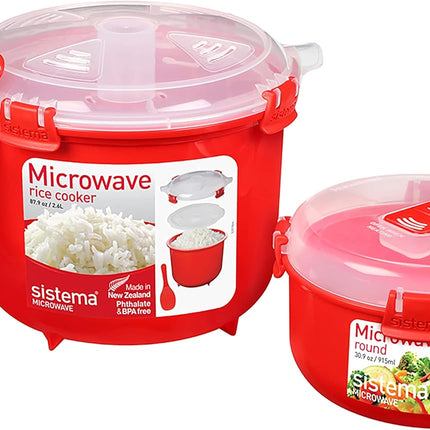 Microwave Rice Cooker & Food Containers 2.6L + 915ml, 2-Pack, BPA-Free