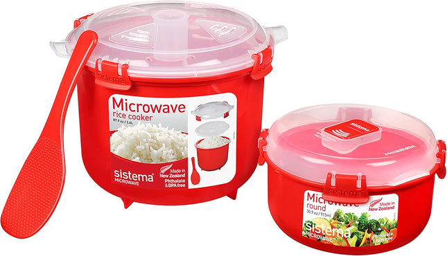 Microwave Rice Cooker & Food Containers 2.6L + 915ml, 2-Pack, BPA-Free