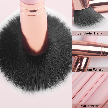 16-Pc Makeup Brush Set with Eyebrow Razor – Synthetic Brushes, Pink Kit