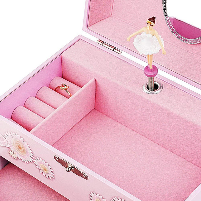 Kids Pink Musical Jewelry Box – Swan Lake Music, Ballerina Jewelry Set