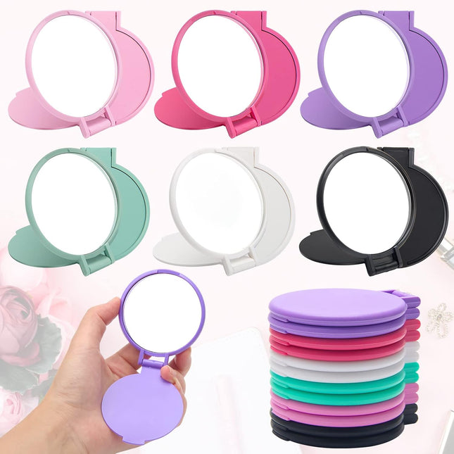 12-Pcs Mini Folding Round Mirror Set – Portable, Compact Travel Makeup Mirror for Purse