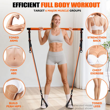 Pilates Bar Kit with Resistance Bands, Full-Body Home Gym Strength Training Set