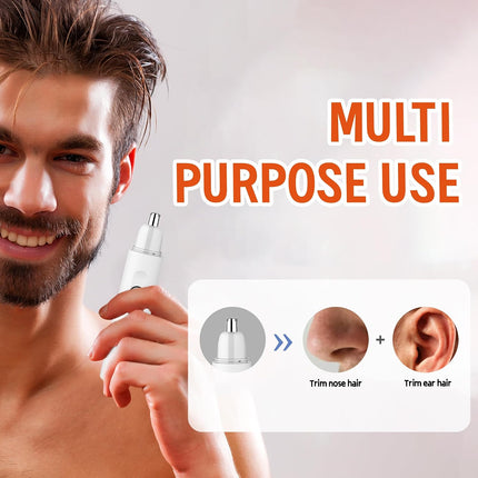 PersonalCare Nose & Ear Hair Trimmer, 9000 RPM, Type-C Rechargeable, Washable Steel Blade, White