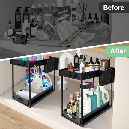 2-Pack Under Sink Organizer – 2-Tier Sliding Rack for Bathroom & Kitchen