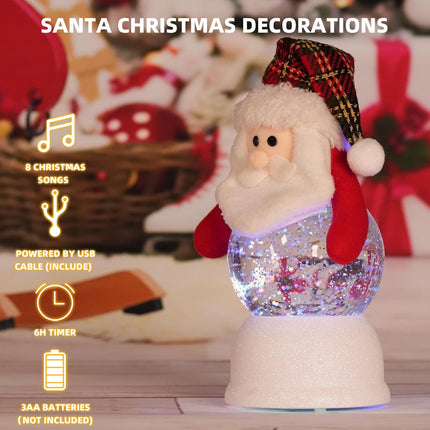 Christmas Santa Claus Figurine, Lighted Musical Snow Globe Lantern with Timer for Table