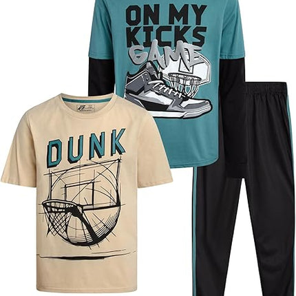 Boys 3-Piece Tracksuit Set – Graphic Tees & Jogger Sweatpants