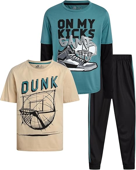Boys 3-Piece Tracksuit Set – Graphic Tees & Jogger Sweatpants
