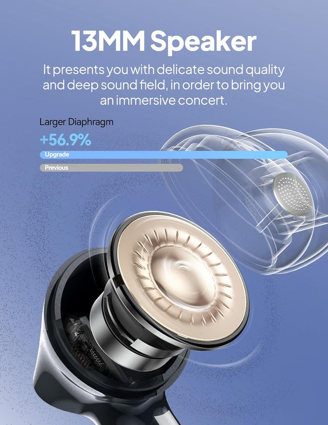 Wireless Earbuds Bluetooth 5.3 – 50H Playtime, Deep Bass, LED Charging Case