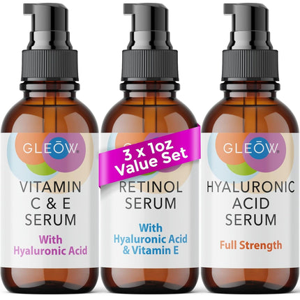 Retinol & Vitamin C Face Serum Set – Hyaluronic Acid, Glow & Hydration, 3x1oz