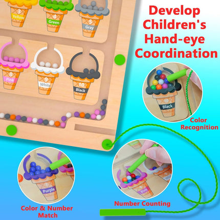 Magnetic Color & Number Maze – Montessori Wooden Counting Puzzle Toy