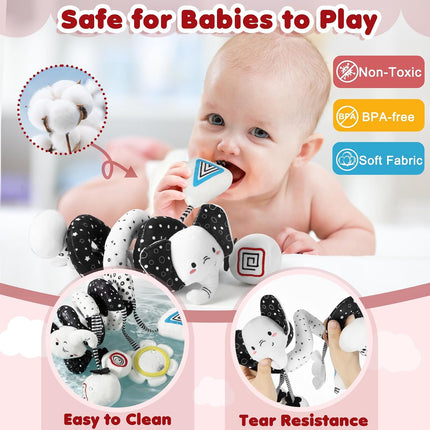 High Contrast Baby Car Seat Toys 0-6 Months Black White Spiral Stroller Sensory Toy