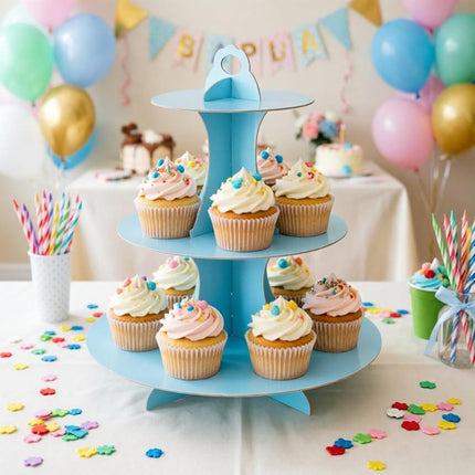 2Pcs 3 Tier Cupcake Stand Cardboard Dessert Display Tower Baby Blue Party