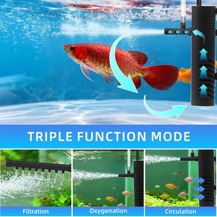 2.5W Submersible Aquarium Filter 53 GPH for 2-10 Gallon Fish Tanks, 3-in-1 Pump