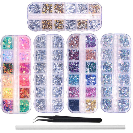6400-Pc Nail Art Rhinestones Kit, Crystal Gems, Gold Silver Studs with Tools
