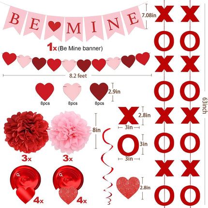Valentine’s Day Decor Set: Heart Swirls, ‘Be Mine’ Banner & XO Garlands
