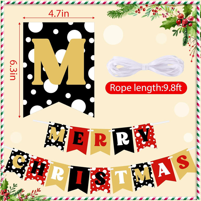 2PCS Merry Christmas Paper Banner – Classic Black Red Yellow Xmas Party Decor