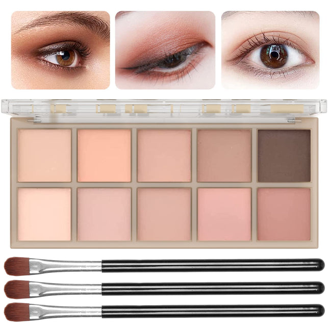 10-Color Neutral Nude Eyeshadow Palette, Beige Pink Brown Matte Smoky Eye Makeup