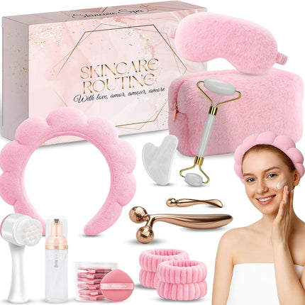 Cute Pink Skincare Tools Set for Teens, Face Washing & Cleansing Kit, Self-Care Gift