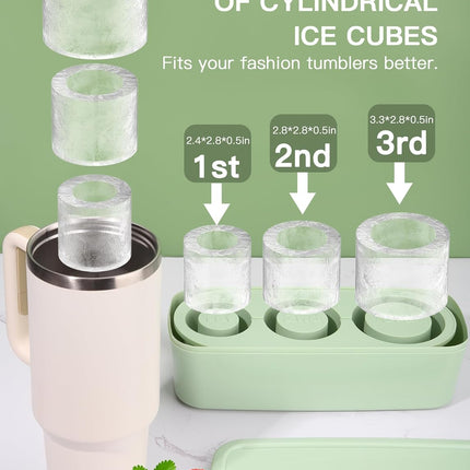 3 Pcs Silicone Ice Cube Tray for 30oz-40oz Tumblers – BPA-Free with Lid & Bin