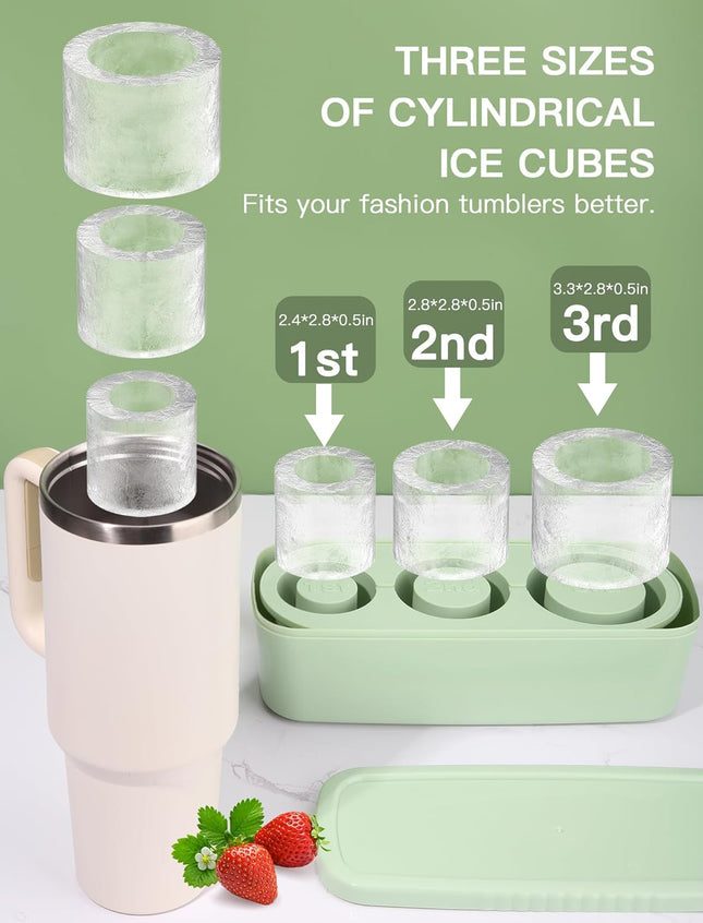 3 Pcs Silicone Ice Cube Tray for 30oz-40oz Tumblers – BPA-Free with Lid & Bin
