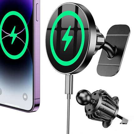 15W MagSafe Car Charger & Magnetic Phone Holder – Wireless iPhone Charging