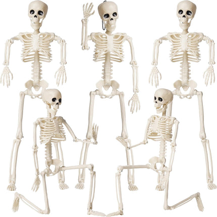 5-Pack 16in Posable Skeletons, Movable Joint Plastic Hanging Halloween Decorations
