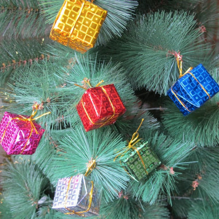 24pcs Shiny Mini Gift Box Ornaments – Metal Foil Wrapped Christmas Tree Decorations