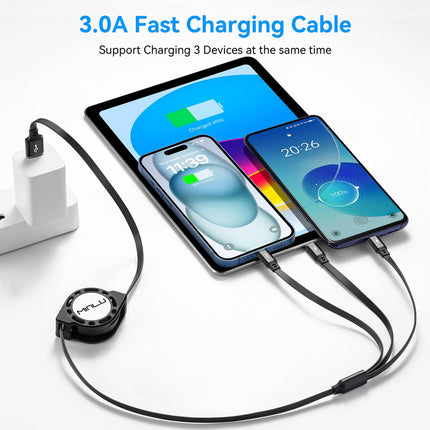 2-Pack 4FT 3-in-1 Retractable Charging Cable – Lightning, Type-C & Micro USB