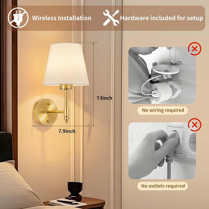 Set of 2 Rechargeable Wall Sconces 5200mAh Dimmable 15 Colors Remote Wireless