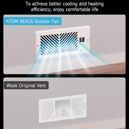 Quiet Smart Air Vent Fan for 4"x10" Registers, Remote & Thermostat