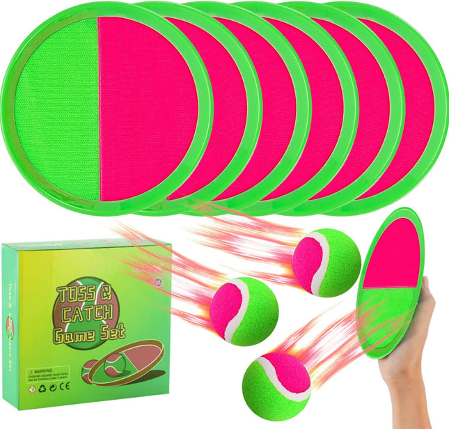 Kids Toss & Catch Ball Set with 6 Paddles and 3 Balls for Outdoor Play