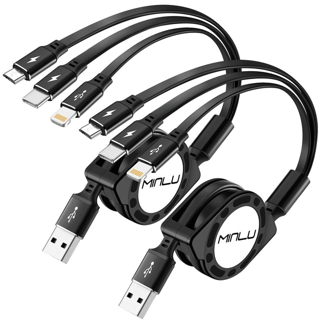 2-Pack 4FT 3-in-1 Retractable Charging Cable – Lightning, Type-C & Micro USB