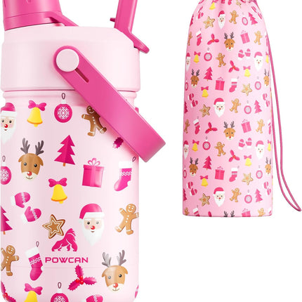 Christmas Kids Insulated Water Bottle, 12 oz – Leakproof, BPA-Free Stainless Steel with 2-in-1 Lid