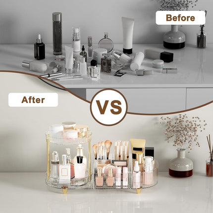 Rotating Makeup Organizer, Vanity Countertop Tray with 5 Compartments