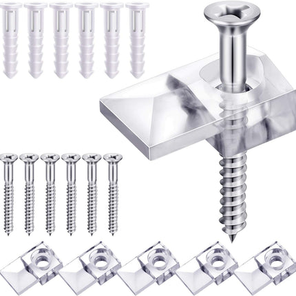20-Pack Mirror Holder Clips – 6mm Glass Mounting Kit with Screws & Anchors