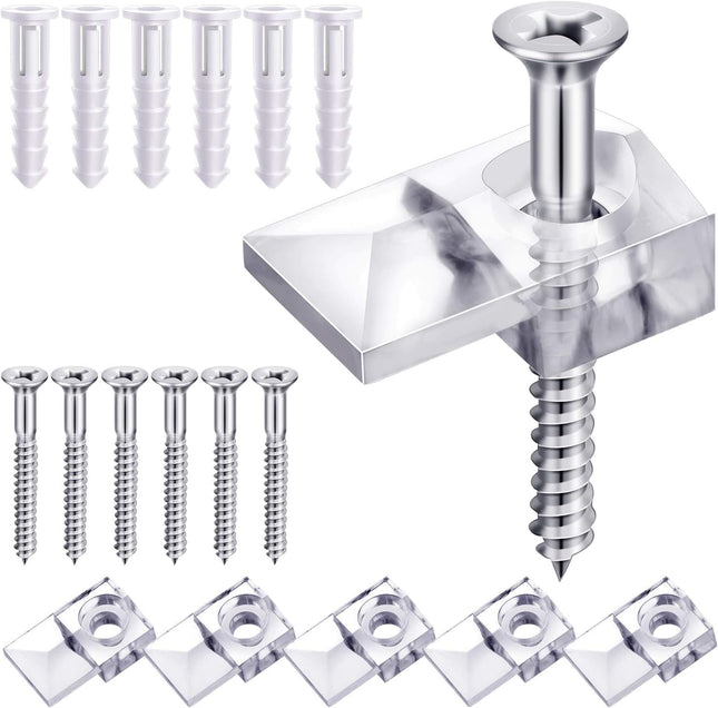 20-Pack Mirror Holder Clips – 6mm Glass Mounting Kit with Screws & Anchors