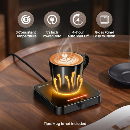 Electric Mug Warmer with 3-Temp Settings & Auto Shut-Off for Home & Office