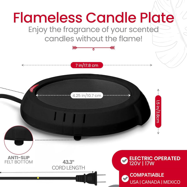 Candle Warmer Plate – Safe Flame-Free Scent Release, Black, Home & Office