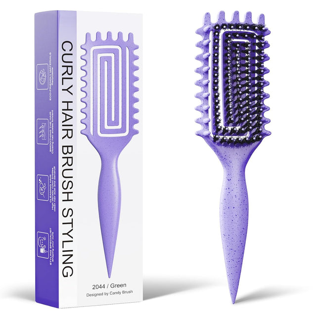 Curly Hair Brush Curl Defining Boar Bristle Detangling Wide Tooth Purple