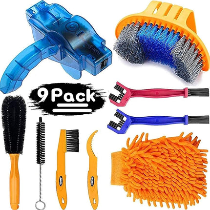 9PCS Bike Cleaning Kit with Chain Cleaner Brush Tools for Bicycles