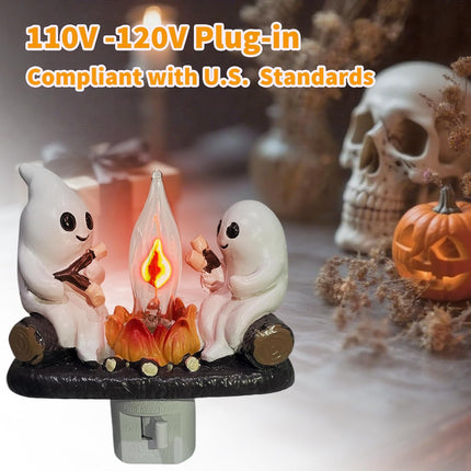 Ghost Campfire Night Light – Flickering Spooky Candle Plug-In Decor