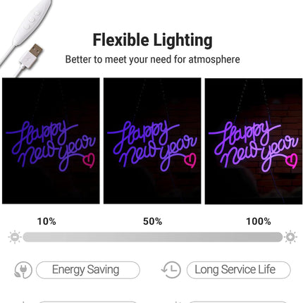 Happy New Year Neon Sign – 16.5×12in USB Powered Wall & Party Decor