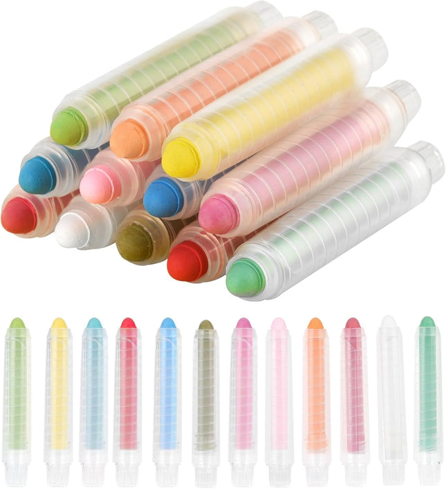 12PCS Dustless Sidewalk Chalk with Holder – Non-Toxic, Washable Kids Art