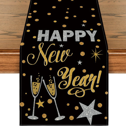 Cheers Black & Gold 2025 New Year Table Runner – 13x72 Inch Party Decor