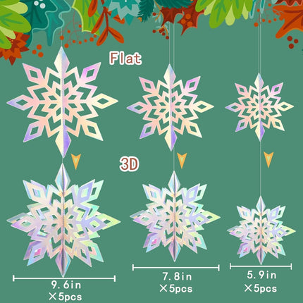 Christmas Snowflake Decorations – 15pcs 3D Paper Garland for Winter Parties