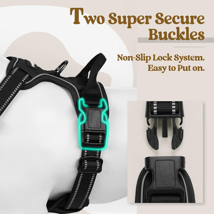 Black No Pull Dog Harness Large Dogs with Easy Control Handle and Leash Clips