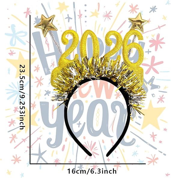 Happy New Year 2026 Hairband – Glitter Star Hair Accessory for Party