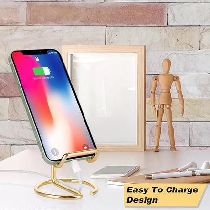 Gold Metal Cell Phone Stand for Desk, Holder Compatible with iPhone iPad