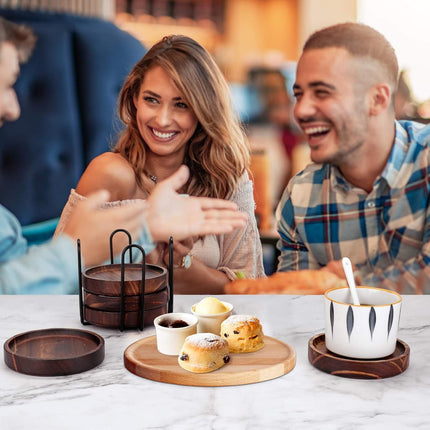 6PCS Wooden Drink Coasters – Acacia Wood with Holder for Coffee Table
