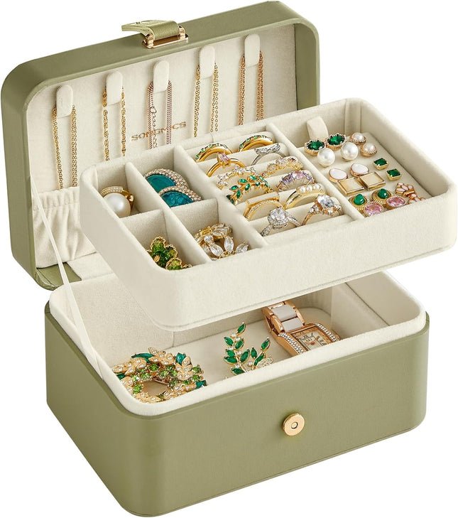 Jewelry Organizer Box – 2-Layer Travel Case for Earrings, Necklaces, Bracelets